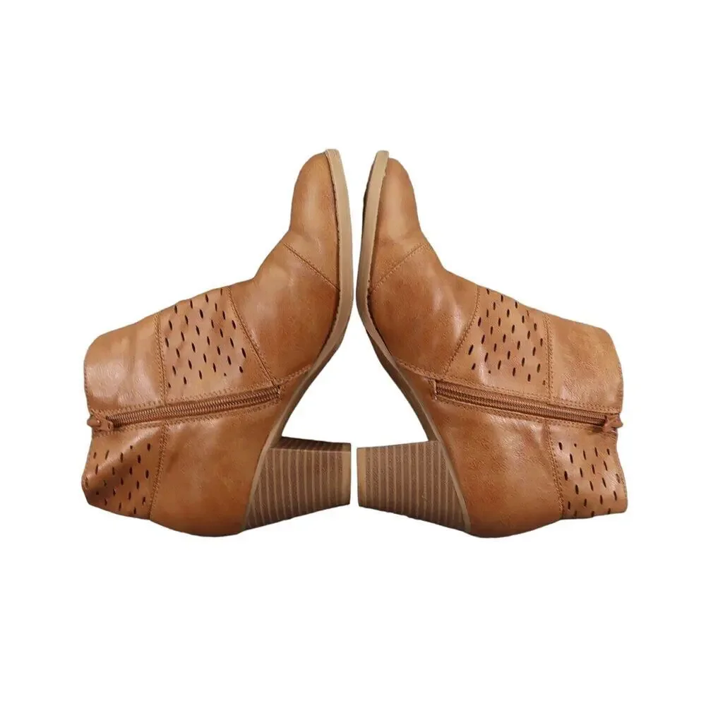 Report Shoes Womens 7.5 Bootie Fashion Lifestyle Classic Block Heel Brown Lilah